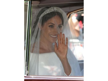 Meghan Markle arrives for her wedding ceremony to marry Britain's Prince Harry, Duke of Sussex, at St George's Chapel, Windsor Castle, in Windsor, on May 19, 2018.