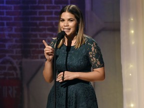 FILE - In this Augl 18, 2017 file photo, America Ferrera speaks at the 32nd annual Imagen Awards at the Beverly Wilshire Hotel in Beverly Hills, Calif.  Ferrera wrote on Instagram on Tuesday, May 29, 2018,  that she and her husband Ryan Piers Williams were welcoming "Sebastian Piers Williams - aka Baz!" She continued that mom, dad and baby are "happy, healthy and totally in love." The 34-year-old and her husband announced on New Year's Eve that they were expecting their first child.