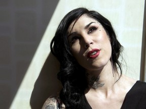 Tattoo artist Kat Von D is seen during an interview with The Canadian Press in Toronto on Monday April 22, 2013.