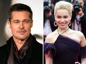 Brad Pitt and Emilia Clarke. (Vianney Le Caer/Invision/AP, File and WENN.COM)