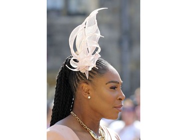 Serena Williams arrives for the wedding ceremony of Prince Harry and Meghan Markle at St. George's Chapel in Windsor Castle in Windsor, near London, England, Saturday, May 19, 2018. (Gareth Fuller/pool photo via AP) ORG XMIT: RWW141