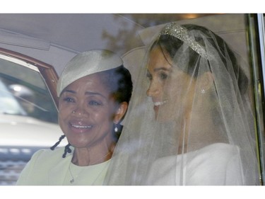 Meghan Markle, right, and her mother Doria Ragland leave Cliveden House Hotel in Taplow, near London, England, Saturday, May 19, 2018 where she stayed before Markle's wedding ceremony with Prince Harry at St. George's Chapel in Windsor Castle.