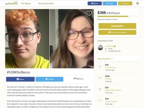 A GoFundMe page set up by Michigan man C.J. Poirier asks for donations to help visit his girlfriend in Newfoundland.