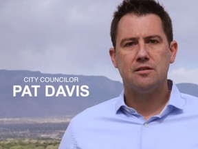 In this screenshot, Albuquerque City Council member Pat Davis appears in an ad condemning the NRA.