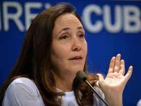 Mariela Castro, daughter of former Cuban president Raul Castro and director of the National Center for Sexual Education (CENESEX), speaks during a press conference in Havana, on May 4, 2018. (Getty Images)