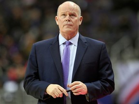 In this Feb. 23, 2018, file photo, Charlotte Hornets head coach Steve Clifford looks on during the first half of an NBA basketball game against the Washington Wizards, in Washington