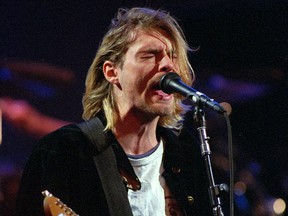 This Dec. 13, 1993 file photo shows Kurt Cobain of the band Nirvana performing in Seattle. (AP)