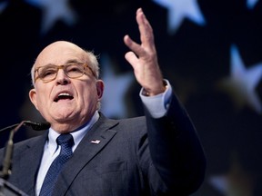 Rudy Giuliani, an attorney for U.S. President Donald Trump, speaks at the Iran Freedom Convention for Human Rights and democracy at the Grand Hyatt, Saturday, May 5, 2018, in Washington.
