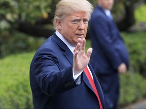 U.S. President Donald Trump departs the White House in Washington en route to Cleveland to tout the Republican tax cuts just ahead of Tuesday's primary election in Ohio, Saturday, May 5, 2018.