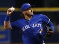 Third baseman Josh Donaldson of the Toronto Blue Jays makes a throw on May 5, 2018 at Tropicana Field in St. Petersburg, Fla. (BRIAN BLANCO/Getty Images)