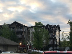 A section of the Inglewood condo building heavily damaged in a four-alarm fire early Wednesday morning, May 30, 2018.