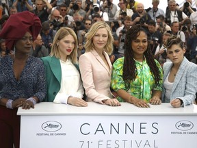 Jury members Khadja Nin, from left, Lea Seydoux, Cate Blanchett, Ava Duvernay and Kristen Stewart pose for photographers during a photo call for the jury at the 71st international film festival, Cannes, southern France, Tuesday, May 8, 2018.