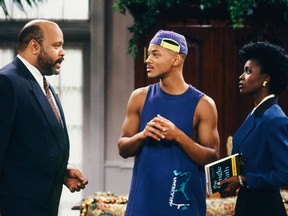 This photo provided by NBC shows, from left, James Avery as Philip Banks, Will Smith as William "Will" Smith, and Janet Hubert as Vivian Banks, in episode 7, "Def Poet's Society" from the "The Fresh Prince of Bel-Air."