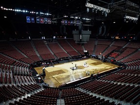 The empty arena is seen before the championship game of the Mountain West Conference basketball tournament on March 10, 2018 in Las Vegas, Nevada.  (David Becker/Getty Images)
