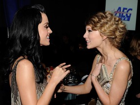 Musicians Kary Perry and Taylor Swift during the 52nd Annual GRAMMY Awards - Salute To Icons Honoring Doug Morris held at The Beverly Hilton Hotel on January 30, 2010 in Beverly Hills, California.  (Larry Busacca/Getty Images for NARAS)