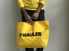 A model wears No Frills' new "Hauler" limited edition clothing line in this undated handout photo.