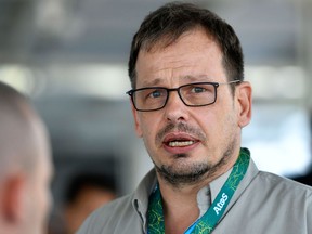 In this file photo taken on August 4, 2016 shows German TV channel ARD journalist, Hajo Seppelt, who directed a series of films about doping in Russian sport, leaving a press conference held by International Olympic Committee (IOC) President in Rio de Janeiro ahead of the Rio 2016 Olympic Games