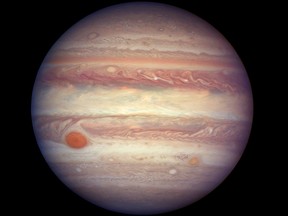 This April 3, 2017 file image made available by NASA shows the planet Jupiter when it was at a distance of about 668 million kilometres from Earth. On May 21, 2018, scientists reported that an asteroid, 2015 BZ509, sharing Jupiter’s orbit, but in reverse, actually hails from a neighbouring star system.