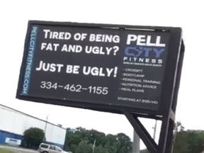 The owner of an Alabama gym has garnered attention for this insulting sign promoting his business. (Facebook)