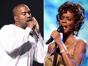Kanye West and the late Whitney Houston are seen in this combination shot. (Dimitrios Kambouris/Getty Images for Live Nation/Kevin Winter/Getty Images)