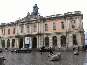 The old Stock Exchange Building, home of the Swedish Academy in Stockholm on Thursday May 3, 2018.  For the first time since 1943, there's a notable risk that no Nobel Prize in literature will be awarded this year.