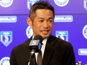 In this March 7, 2018, file photo, Seattle Mariners' Ichiro Suzuki speaks at a news conference at the teams' spring training baseball complex in Peoria, Ariz.