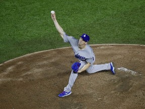 Dodgers pitcher Walker Buehler throws against the  Padres during MLB action in Monterrey, Mexico, Friday, May 4, 2018.