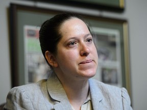 NDP MP Christine Moore takes part in an interview in her office in Ottawa on Friday, May 11, 2018.