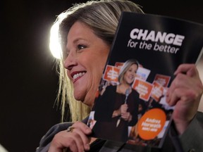 Ontario NDP Leader Andrea Horwath unveils her party's platform at Toronto Western Hospital, BMO Education and Conference Centre in Toronto on Monday April 16, 2018.
