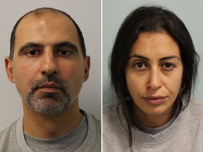 Photos provided by the Metropolitan Police show Ouissem Medouni , 40, and Sabrina Kouider, 35.  The couple were found guilty of murdering their French nanny and burning her body on a bonfire in their London backyard. (Metropolitan Police via AP)