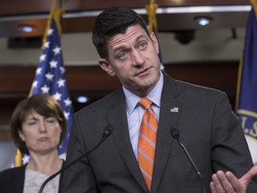 Speaker of the House Paul Ryan, R-Wis., joined by Rep. Cathy McMorris Rodgers, R-Wash., left, expresses support for the work of the Agriculture Committee in crafting the farm bill which the House begins debate on today, at a news conference on Capitol Hill in Washington, Wednesday, May 16, 2018. Republicans favor a plan to strengthen work requirements for food stamps, but Democrats say that would hurt the poor. (AP Photo/J. Scott Applewhite)