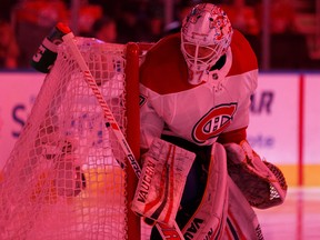 Antti Niemi is seen before the first period of an NHL game between the Edmonton Oilers and the Montreal Canadiens in Edmonton on Dec. 23, 2017