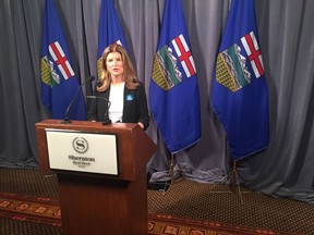 Former Alberta MP Rona Ambrose speaks Saturday at the UCP convention in Red Deer.