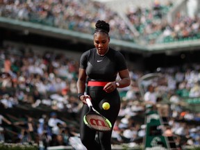 Serena Williams of the U.S. prepares to serve during a match against Krystina Pliskova of the Czech Republic at the French Open in the Roland Garros stadium in Paris, France, on May 29, 2018