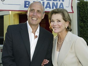 Jeffrey Tambor (L) and Jessica Walter pose at a cocktail party and script reading for FOX-TV's "Arrested Development" at the Wadsworth Theater on Aug. 13, 2004, in Los Angeles.