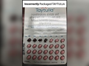 Allergan issued a statement that it is  recalling Taytulla birth-control pills with this incorrect packaging. (Allergan)