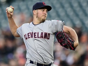 Trevor Bauer of the Cleveland Indians throws a pitch against the Baltimore Orioles at Oriole Park at Camden Yards on April 20, 2018 in Baltimore. (Patrick McDermott/Getty Images)