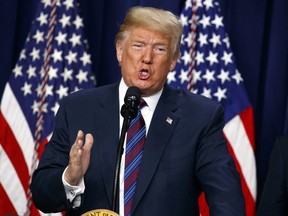 U.S. President Donald Trump speaks during a bill signing ceremony for the "Right to Try" act in the South Court Auditorium on the White House campus, Wednesday, May 30, 2018, in Washington.