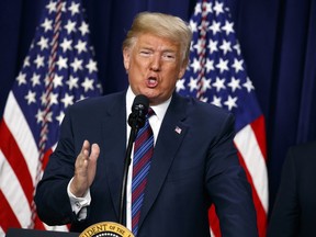 U.S. President Donald Trump speaks during a bill signing ceremony for the "Right to Try" act in the South Court Auditorium on the White House campus, Wednesday, May 30, 2018, in Washington.