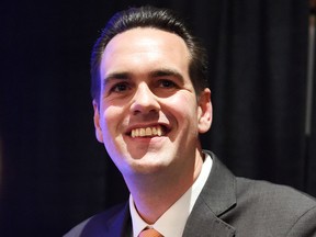 NDP candidate Erin Weir speaks after his election win in the Regina-Lewvan riding in Regina, Sask., on Oct. 19, 2015.