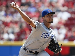 Chicago Cubs starting pitcher Yu Darvish throws against the Cincinnati Reds, Sunday, May 20, 2018, in Cincinnati. (AP Photo/John Minchillo)