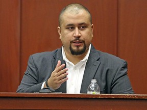 In this Sept. 13, 2016 file photo, George Zimmerman looks at the jury as he testifies in a Seminole County courtroom in Orlando, Fla. (Red Huber/Orlando Sentinel via AP, Pool, File)