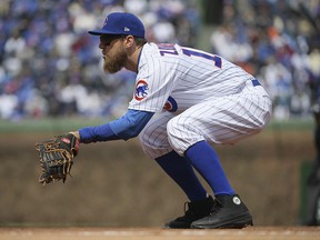 In this April 10, 2018, file photo, Chicago Cubs first baseman Ben Zobrist against the Pittsburgh Pirates at Wrigley Field in Chicago. (John Starks/Daily Herald via AP)