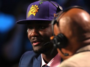 Deandre Ayton speaks to media after being drafted first overall by the Phoenix Suns on Thursday. (GETTY IMAGES)