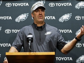 Philadelphia Eagles head coach Doug Pederson speaks to the media before practice at the team's facility, Wednesday, June 6, 2018, in Philadelphia. (AP Photo/Matt Slocum)