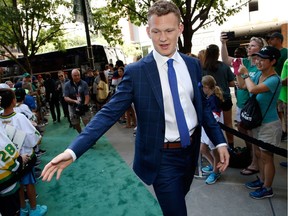 Brady Tkachuk arrives for the first round of the NHL draft in Dallas. He was selected fourth overall by the Senators.