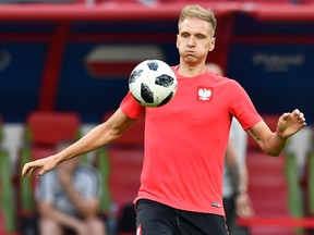 Poland's forward Lukasz Teodorczyk takes part in a training session at the Kazan Arena in Kazan on June 23, 2018, on the eve of the Russia 2018 World Cup Group H football match between Poland and Colombia. (SAEED KHAN/AFP/Getty Images)