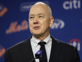 In this Wednesday, Jan. 17, 2018 file photo, New York Mets general manager Sandy Alderson speaks at a news conference at Citi Field in New York. (AP Photo/Seth Wenig, File)