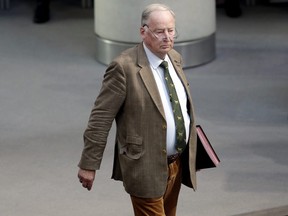 Alexander Gauland, co-faction leader of the Alternative for Germany party, arrives for a meeting of the German parliament, Bundestag, at the Reichstag building in Berlin, Germany, Wednesday, June 6, 2018.