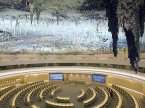 This is a Tuesday, Nov. 8, 2008 file photo, showing a general view of the Human Rights Room (Room XX) at the European headquarters of the United Nations in Geneva, Switzerland.
